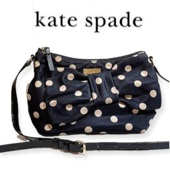 KATE SPADE Polka-Dot Bow Nylon Patent Trim Crossbody EUC